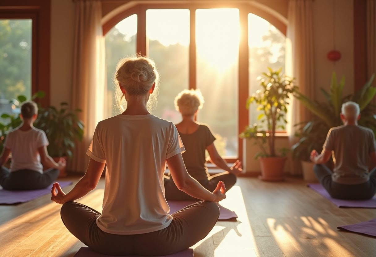 Жінка виконує позу воїна на природі